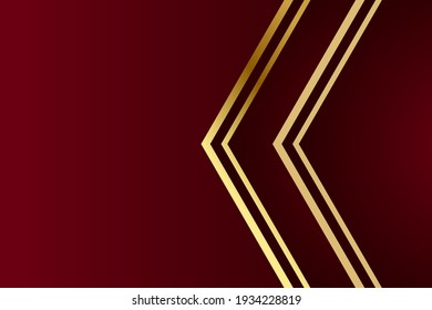 Modern red luxury background with golden line and shiny golden light.