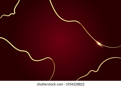 Modern red luxury background with golden line and shiny golden light.