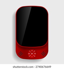 Modern red MP3 audio player mockup featuring large touchscreen display and control pad interface