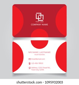 Modern Red name card and business card with creative design horizontal curve corner standard size vector illustration template