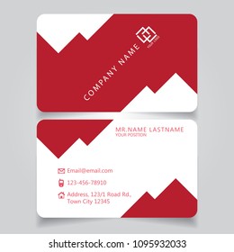 Modern Red name card and business card with creative design horizontal curve corner standard size vector illustration template