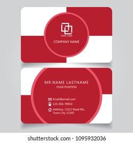 Modern Red name card and business card with creative design horizontal curve corner standard size vector illustration template