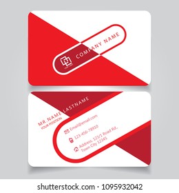 Modern Red name card and business card with creative design horizontal curve corner standard size vector illustration template