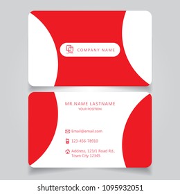 Modern Red name card and business card with creative design horizontal curve corner standard size vector illustration template
