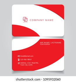 Modern Red name card and business card with creative design horizontal curve corner standard size vector illustration template