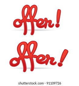 Modern red OFFER! design letters, special offer concept, vector illustration