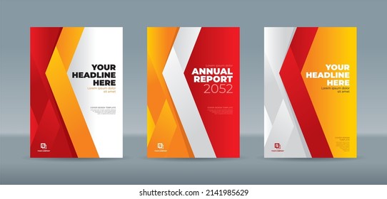 Modern red orange yellow white folded ribbon color theme book cover template A4 size book cover template for annual report, magazine, booklet, proposal, portfolio, brochure, poster