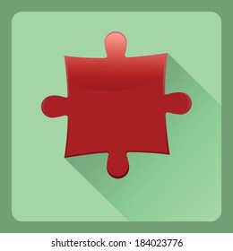 Modern red puzzle  flat icon with shadow effect,vector design
