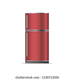 Modern red refrigerator. Home appliances.