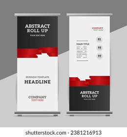  modern red Ribbon roll up banner design display standee for presentation purpose