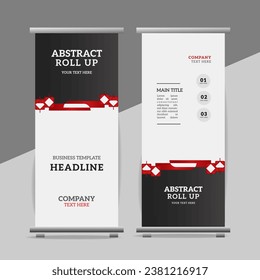  modern red Ribbon roll up banner design display standee for presentation purpose