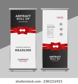  modern red Ribbon roll up banner design display standee for presentation purpose