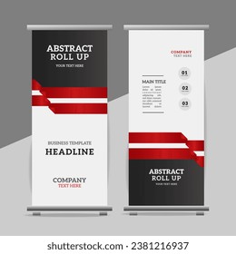 modern red Ribbon roll up banner design display standee for presentation purpose