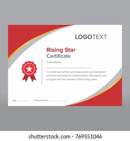 Modern red rising star certificate