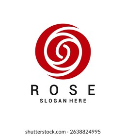 Modern red rose logo with circular petal design