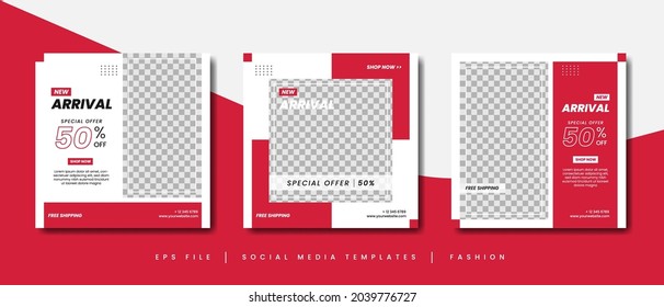 Modern red social media post promotion banner templates for fashion business marketing