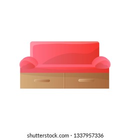 Modern red sofa with tight rounded arms and rectangular shape back template