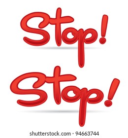 Modern red STOP! design letters, warning concept, vector illustration