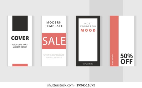 Modern red style. Set of editable vertical photo collage banners. Minimalism instagram templates for social media posting and online advertising. Trend vector illustration.