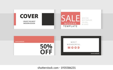 Modern red style. Set of editable horizontal photo collage banners. Minimalism instagram templates for social media posting and online advertising. Trend vector illustration.