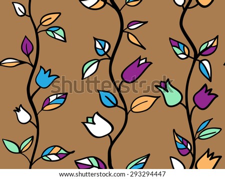 modern red sun flowers seamless background over broun