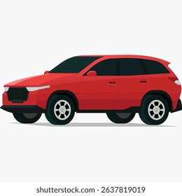 Modern red SUV vehicle angled front side view