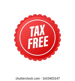 Modern red tax free sign on white background. Vector stock illustration.