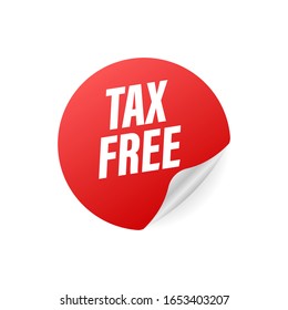 Modern red tax free sign on white background. Vector stock illustration.