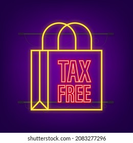 Modern red tax free sign. Neon icon. Vector stock illustration