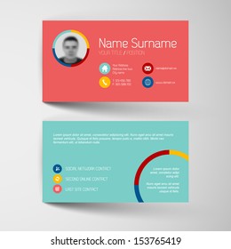 Modern red and teal simple business card template with flat user interface