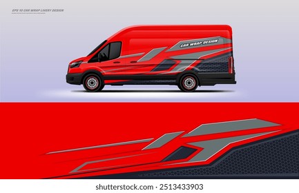 Modern Red van car wrap livery design vector file printable file below