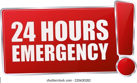 Modern Red Vector 24 Hours Emergency Service Sign