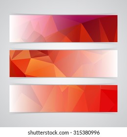 Modern red vector banner low polygon background set