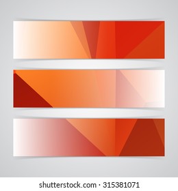 Modern red vector banner low polygon background set