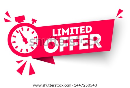 Modern red vector banner ribbon limited  offer with stop watch.