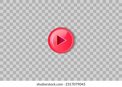 Modern red video play button icon on transparent background