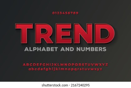 Modern red volumetric 3d font and alphabet with empty space inside. Empty bold letters without a neon lamp. Vector illustration