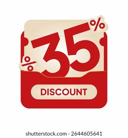Modern red voucher design discount label on beige coupon card. Perfect for online shopping ads, seasonal deals, flash sale marketing, and retail promo visuals.