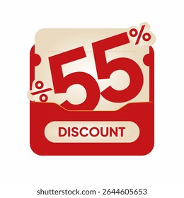 Modern red voucher design discount label on beige coupon card. Perfect for online shopping ads, seasonal deals, flash sale marketing, and retail promo visuals.