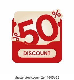 Modern red voucher design discount label on beige coupon card. Perfect for online shopping ads, seasonal deals, flash sale marketing, and retail promo visuals.