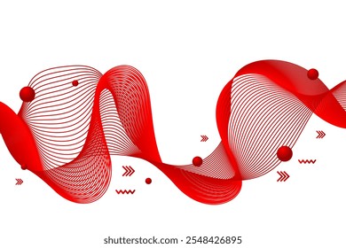 Modern Red Wave Line Background With Geometric Shape. Abstract Business Banner. Technology Wallpaper. BG. Minimal Backdrop. Vector Illustration