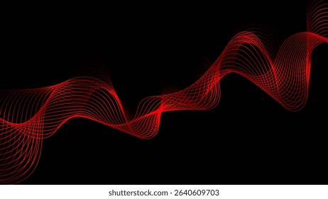 Modern Red Wave Lines on Black Background. Abstract Business Wallpaper. Futuristic. Technology. Bg. Vector Illustration