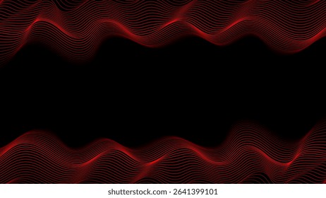 Modern Red Wave Lines on Black Background. Abstract Business Wallpaper. Futuristic. Technology. Bg. Vector Illustration