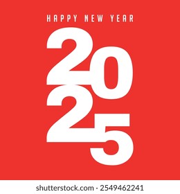 modern red and white 2025 happy new year typography with minimal design