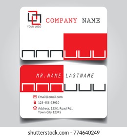 Modern Red White Black Theme of creative business card and name card with horizontal curve corner template for vector design layout standard of size.