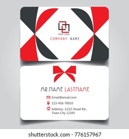 Modern Red White Black Theme of creative business card and name card with horizontal curve corner template for vector design layout standard of size.