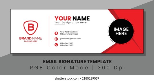Modern Red and White Email Signature Template with Image and Brand Placeholders