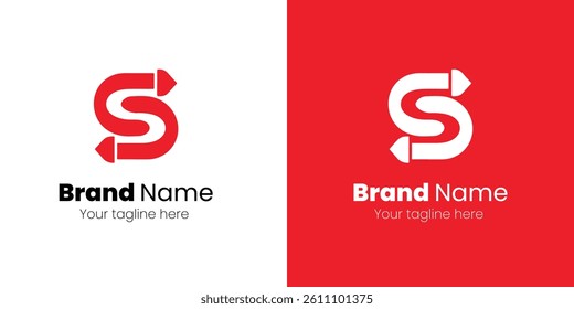 Modern Red and White Logo Design Featuring an S with Arrows