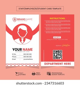 Modern Red and White Staff, Employee, Student ID Card Badge Vector Template