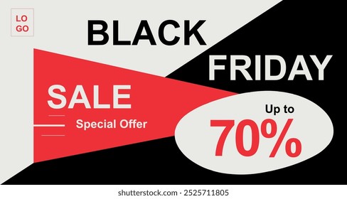 Modern red and white text symbol of Black Friday with discount offer. Design template for Black Friday sale, promotion, advertising and social media advertising.